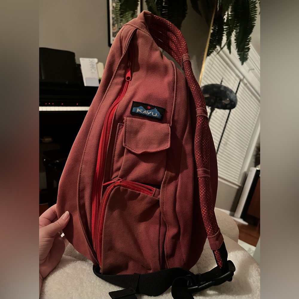 Kavu Maroon Distressed Rope Sling Bag